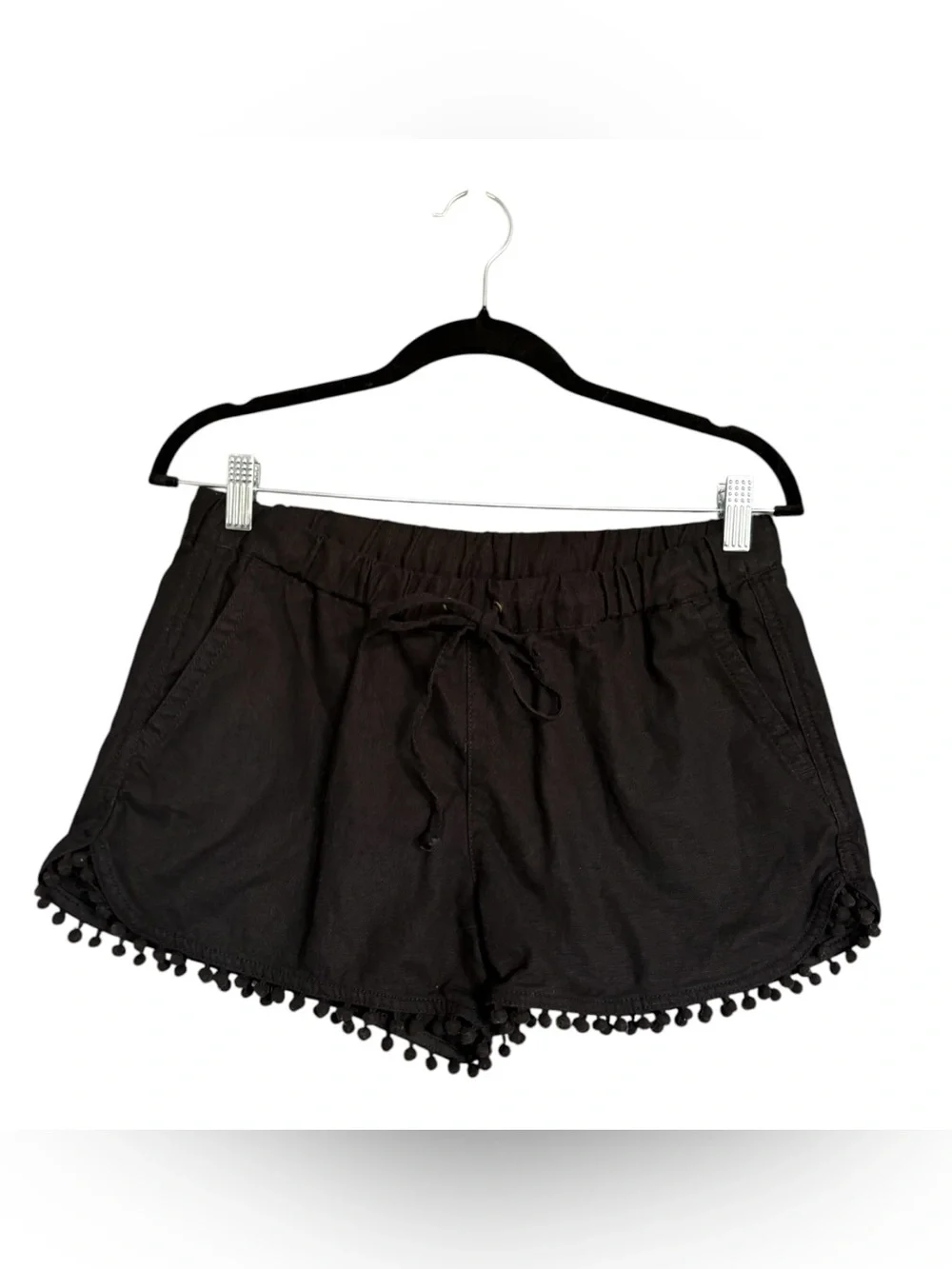 J. Crew Black Linen Blend Pom Pom Trim Pull-On Shorts Size Small